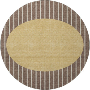 HomeRoots 8' Brown Ivory and Gold Striped Washable Round Rug – UV Protected, Stylish, Durable for Homes 678278