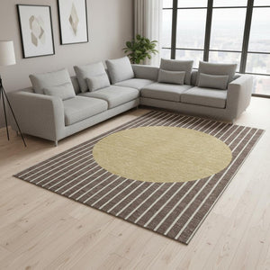 HomeRoots 8' X 10' Washable Brown Ivory Gold Striped Area Rug with UV Protection for Stylish Living Spaces 678279