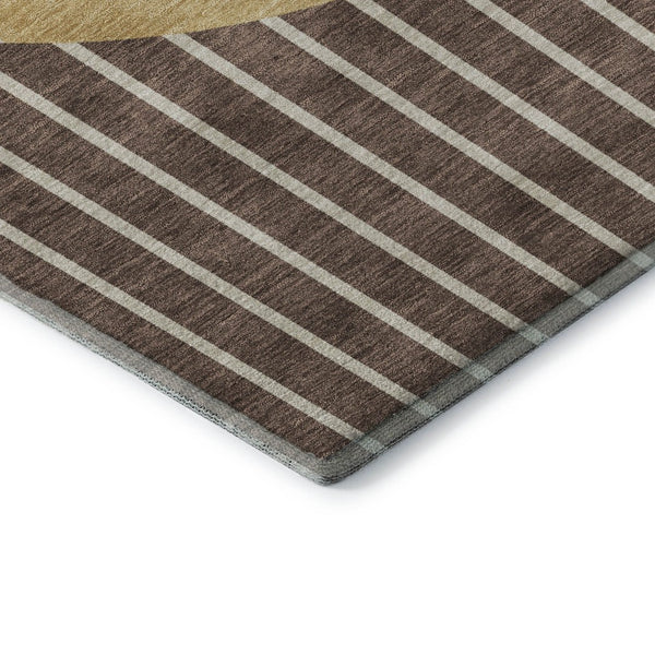 HomeRoots 9' X 12' Elegant Brown Ivory Gold Striped Area Rug - Washable, UV Protected for Family Spaces! 678280