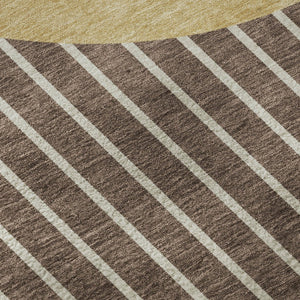 HomeRoots 9' X 12' Elegant Brown Ivory Gold Striped Area Rug - Washable, UV Protected for Family Spaces! 678280