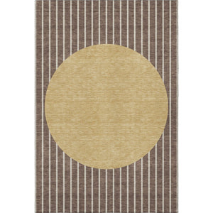 HomeRoots 9' X 12' Elegant Brown Ivory Gold Striped Area Rug - Washable, UV Protected for Family Spaces! 678280