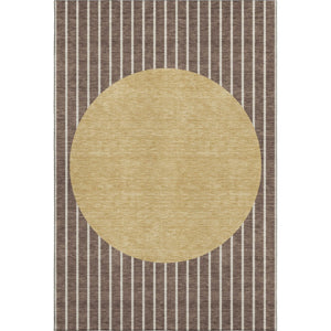 HomeRoots 10' X 14' Brown Ivory Gold Striped Washable Area Rug – Durable, UV-Protected, Easy-Clean Design! 678281