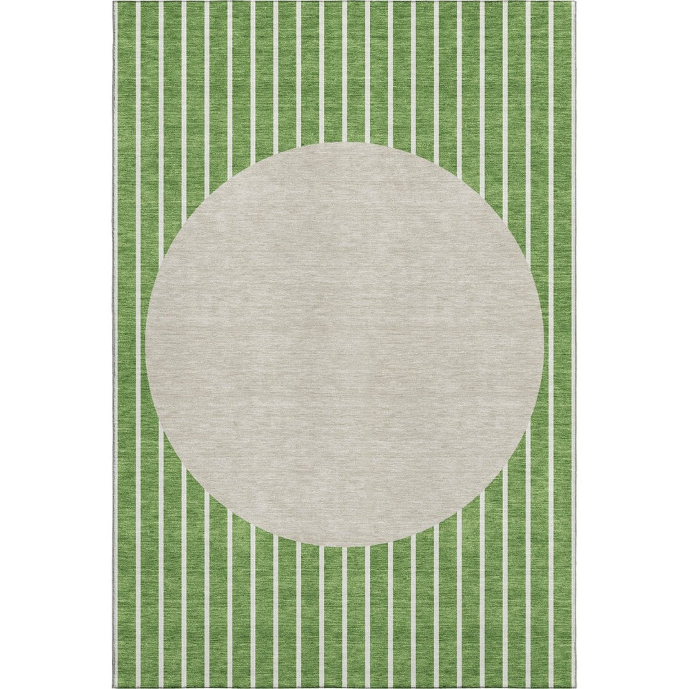 HomeRoots 5' Stylish Green Ivory Beige Striped Washable Area Rug - UV Protected, Durable & Easy Care! 678283