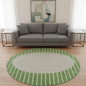 HomeRoots 8' Green Ivory And Beige Striped Washable Round Rug - Durable, Stylish, UV-Protected for Homes! 678284
