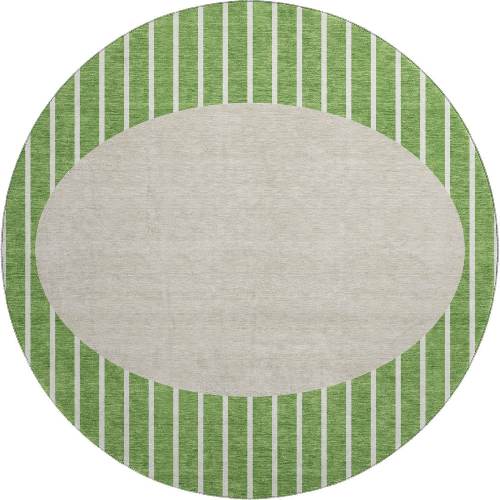 HomeRoots 8' Green Ivory And Beige Striped Washable Round Rug - Durable, Stylish, UV-Protected for Homes! 678284