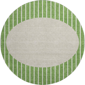 HomeRoots 8' Green Ivory And Beige Striped Washable Round Rug - Durable, Stylish, UV-Protected for Homes! 678284