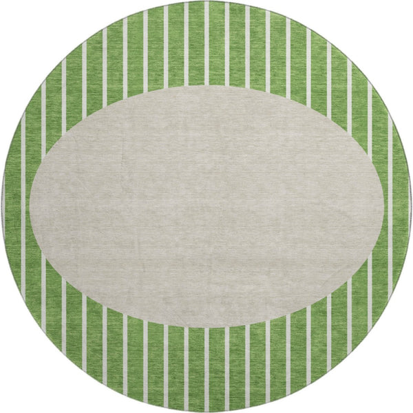 HomeRoots 8' Green Ivory And Beige Striped Washable Round Rug - Durable, Stylish, UV-Protected for Homes! 678284