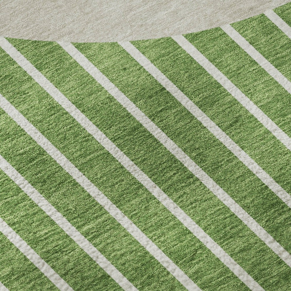 HomeRoots 8' Green Ivory And Beige Striped Washable Round Rug - Durable, Stylish, UV-Protected for Homes! 678284