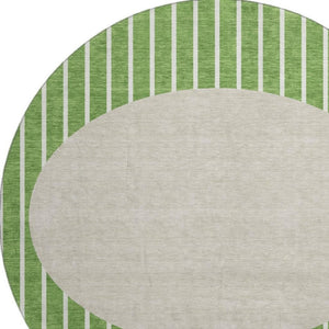 HomeRoots 8' Green Ivory And Beige Striped Washable Round Rug - Durable, Stylish, UV-Protected for Homes! 678284