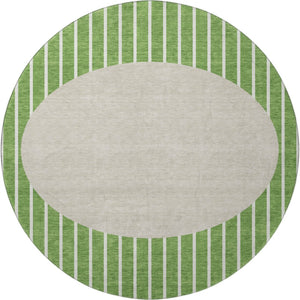 HomeRoots 8' Green Ivory And Beige Striped Washable Round Rug - Durable, Stylish, UV-Protected for Homes! 678284