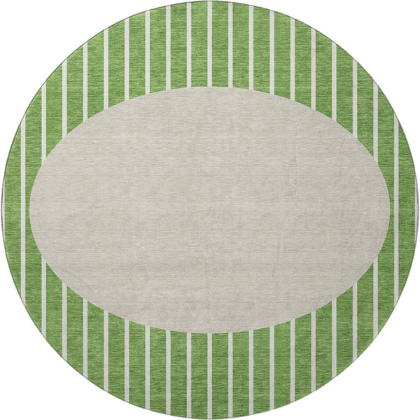 HomeRoots 8' Green Ivory And Beige Striped Washable Round Rug - Durable, Stylish, UV-Protected for Homes! 678284