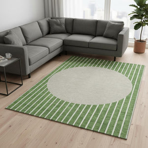 HomeRoots 8' X 10' Striped Area Rug in Green, Ivory, and Beige - Washable, UV-Protected, Durable Design! 678285