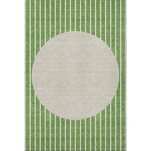 HomeRoots 8' X 10' Striped Area Rug in Green, Ivory, and Beige - Washable, UV-Protected, Durable Design! 678285