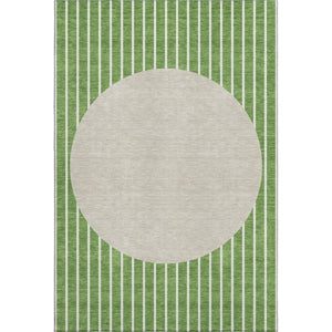 HomeRoots 9' X 12' Striped Area Rug in Green, Ivory & Beige – Washable, UV-Protected, Durable for Families 678286
