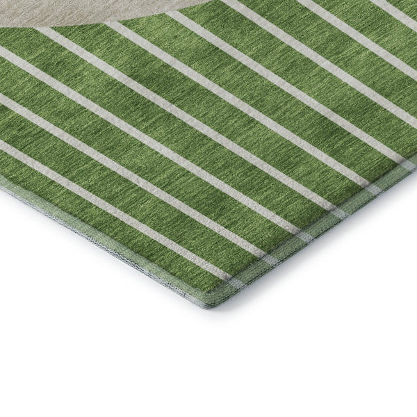 HomeRoots 9' X 12' Striped Area Rug in Green, Ivory & Beige – Washable, UV-Protected, Durable for Families 678286