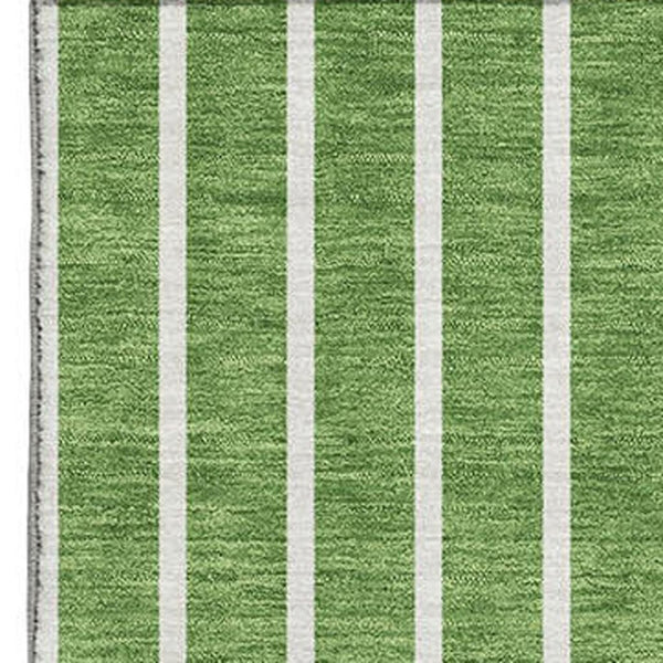 HomeRoots 9' X 12' Striped Area Rug in Green, Ivory & Beige – Washable, UV-Protected, Durable for Families 678286