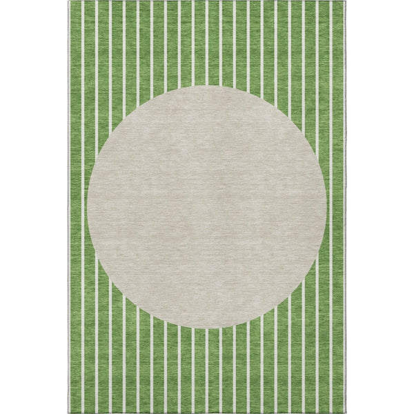 HomeRoots 10' Striped Green Ivory Beige Washable Area Rug with UV Protection for Durable Indoor & Outdoor Use 678287