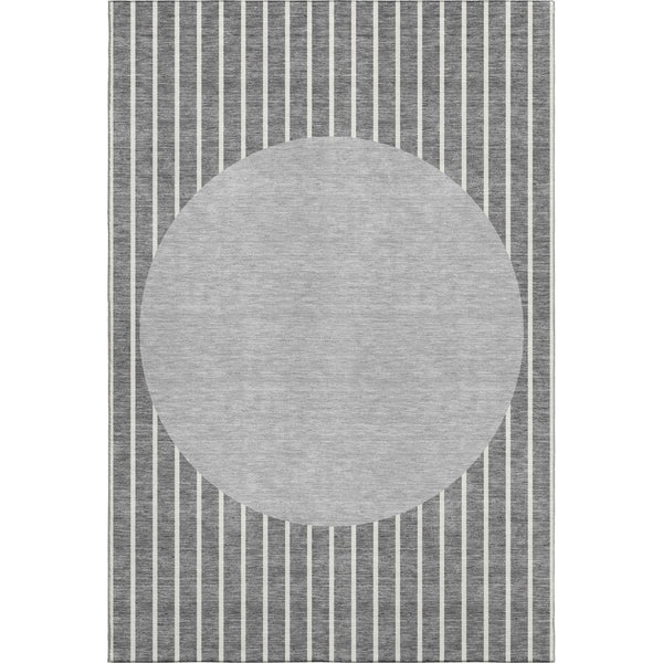 HomeRoots 5' X 8' Gray Ivory and Silver Striped Washable Area Rug with Stain Resistance and UV Protection 678289