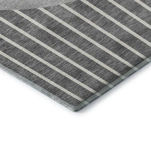 HomeRoots 5' X 8' Gray Ivory and Silver Striped Washable Area Rug with Stain Resistance and UV Protection 678289