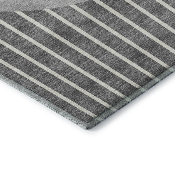 HomeRoots 5' X 8' Gray Ivory and Silver Striped Washable Area Rug with Stain Resistance and UV Protection 678289