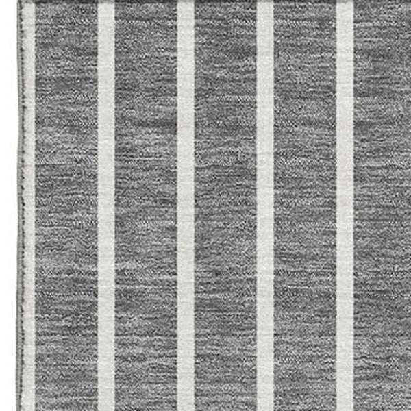 HomeRoots 5' X 8' Gray Ivory and Silver Striped Washable Area Rug with Stain Resistance and UV Protection 678289