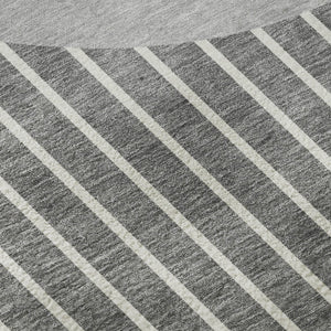 HomeRoots 8' Gray Ivory Silver Striped Washable Round Rug – Durable, UV-Protected, Stain-Resistant Design! 678290