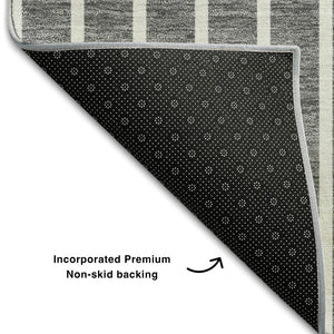 HomeRoots 8' X 10' Striped Washable Area Rug in Gray, Ivory & Silver - UV Protected, Durable & Stylish Design 678291