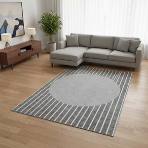 HomeRoots 10' X 14' Gray Ivory Silver Striped Washable Area Rug – Stylish, Durable, UV Protected, Easy Care! 678293