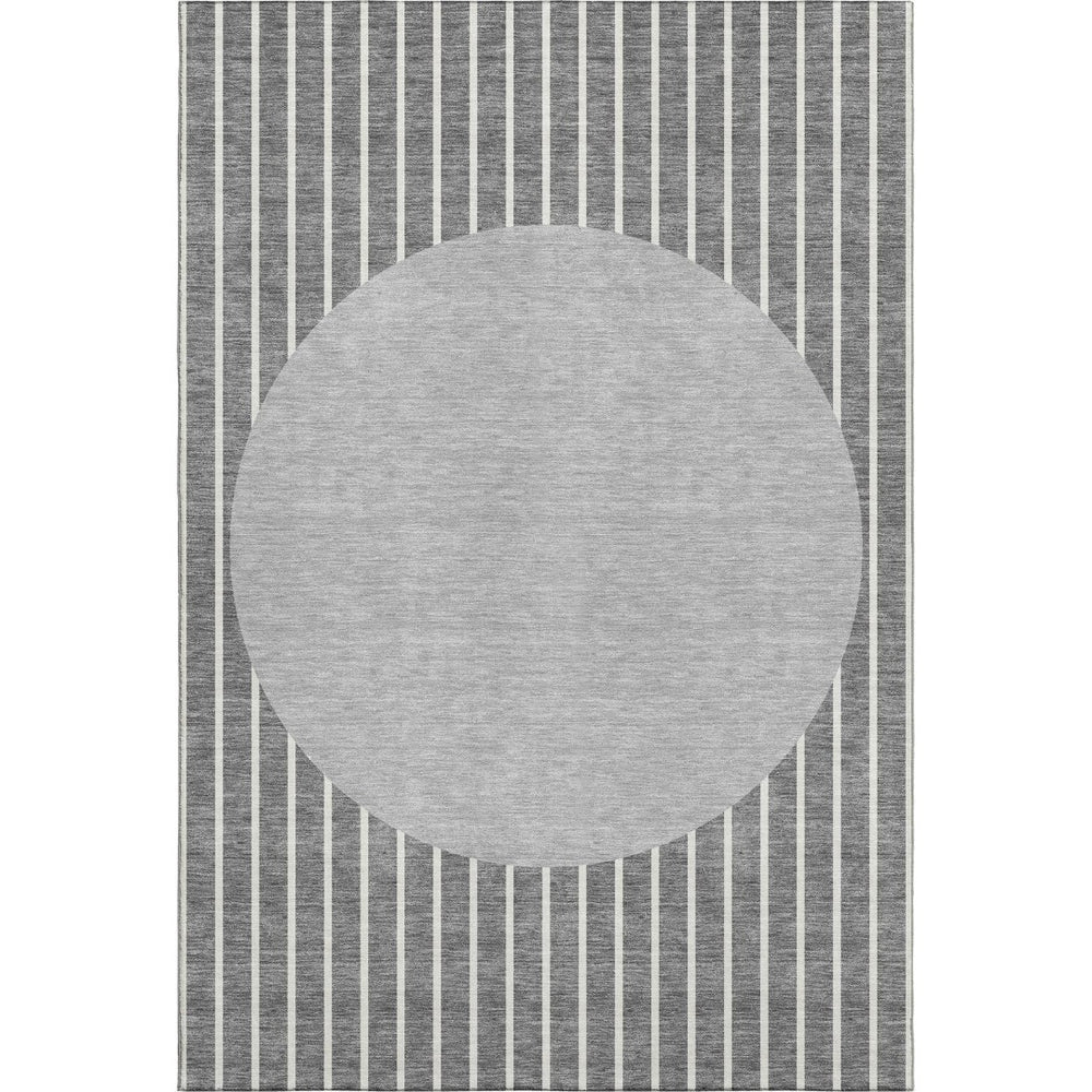 HomeRoots 10' X 14' Gray Ivory Silver Striped Washable Area Rug – Stylish, Durable, UV Protected, Easy Care! 678293