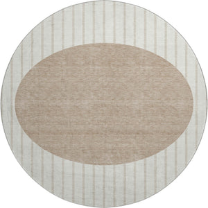HomeRoots 8' Washable Round Rug in Ivory, Beige & Taupe Stripes – Durable, UV-Protected & Ideal for Any Room 678296