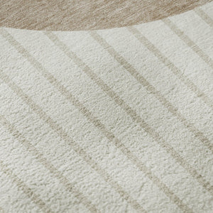HomeRoots 8' Washable Round Rug in Ivory, Beige & Taupe Stripes – Durable, UV-Protected & Ideal for Any Room 678296