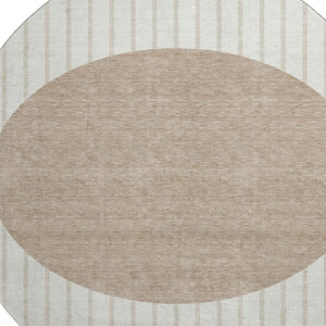 HomeRoots 8' Washable Round Rug in Ivory, Beige & Taupe Stripes – Durable, UV-Protected & Ideal for Any Room 678296