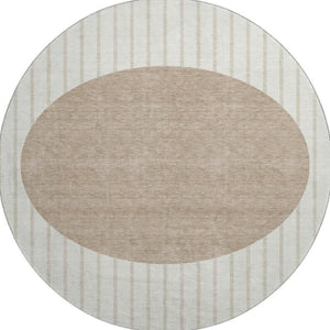 HomeRoots 8' Washable Round Rug in Ivory, Beige & Taupe Stripes – Durable, UV-Protected & Ideal for Any Room 678296