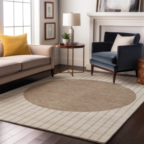 HomeRoots 10' Elegant Striped Ivory Beige Taupe Washable Area Rug - Durable, UV Protected & Pet Friendly 678299