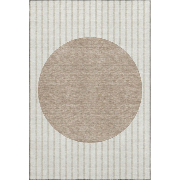 HomeRoots 10' Elegant Striped Ivory Beige Taupe Washable Area Rug - Durable, UV Protected & Pet Friendly 678299