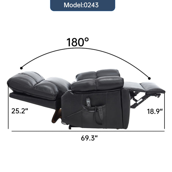 English Elm Black Leatheraire Power Lift Recliner with Massage Heat and 350 Lb Dual Motor W1803P340318