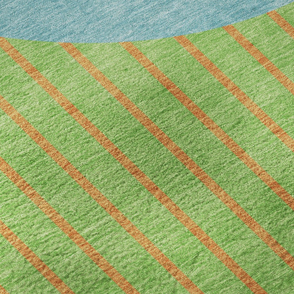 HomeRoots 8' Vibrant Lime Green, Orange & Teal Striped Washable Round Rug - UV Protected, Kid & Pet Friendly! 678302