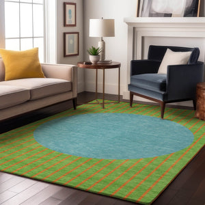 HomeRoots 8' X 10' Vibrant Striped Area Rug with UV Protection - Washable, Stain-Resistant, and Durable Design 678303