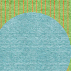HomeRoots 9' X 12' Striped Area Rug in Vibrant Lime Green, Orange & Teal - Washable, UV Protected & Durable 678304