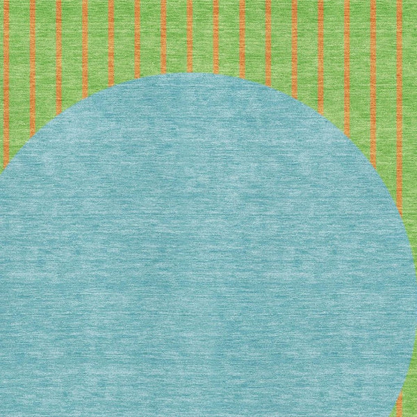 HomeRoots 9' X 12' Striped Area Rug in Vibrant Lime Green, Orange & Teal - Washable, UV Protected & Durable 678304