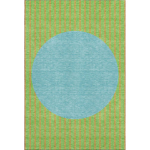 HomeRoots 10' Vibrant Striped Washable Area Rug in Lime Green, Orange & Teal - Durable, UV-Protected & Stylish! 678305