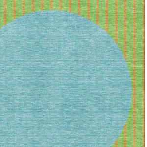 HomeRoots 10' Vibrant Striped Washable Area Rug in Lime Green, Orange & Teal - Durable, UV-Protected & Stylish! 678305