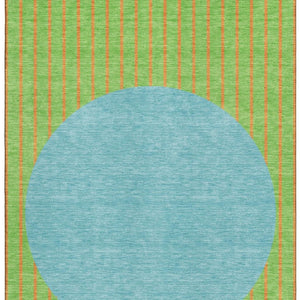 HomeRoots 10' Vibrant Striped Washable Area Rug in Lime Green, Orange & Teal - Durable, UV-Protected & Stylish! 678305