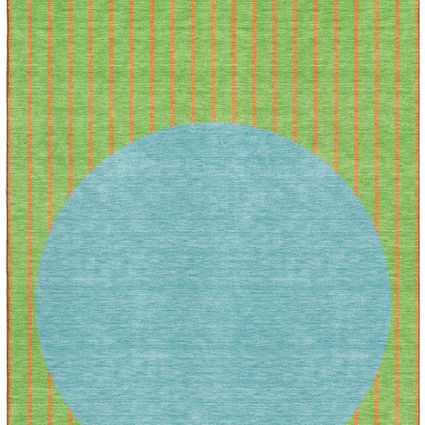 HomeRoots 10' Vibrant Striped Washable Area Rug in Lime Green, Orange & Teal - Durable, UV-Protected & Stylish! 678305