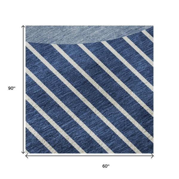 HomeRoots 5' X 8' Navy Blue and Ivory Striped Area Rug - Washable, UV Resistant, Perfect for Busy Homes! 678307