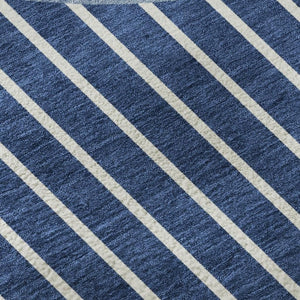 HomeRoots 8' X 10' Navy Blue & Ivory Striped Washable Area Rug – Durable, UV-Protected, Perfect for Kids & Pets! 678309