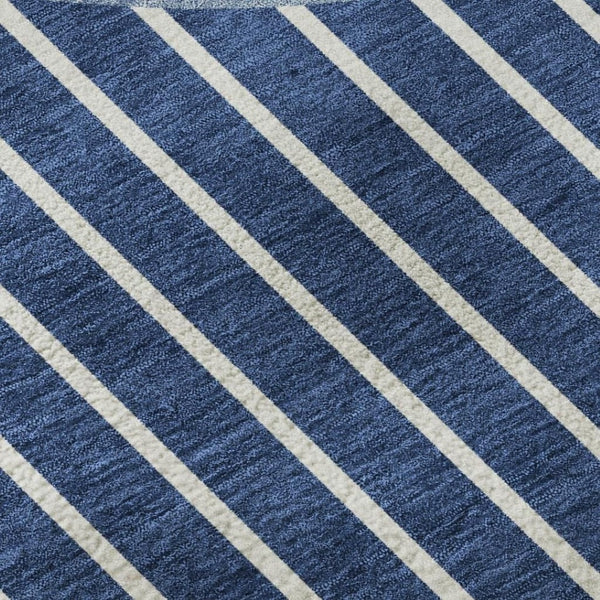 HomeRoots 8' X 10' Navy Blue & Ivory Striped Washable Area Rug – Durable, UV-Protected, Perfect for Kids & Pets! 678309