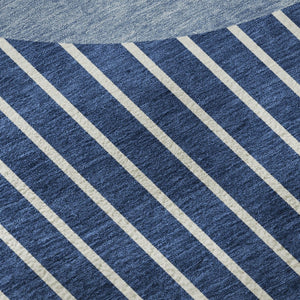 HomeRoots 9' X 12' Navy Blue & Ivory Striped Washable Area Rug - Durable, UV Protected, Stylish Design for Homes 678310