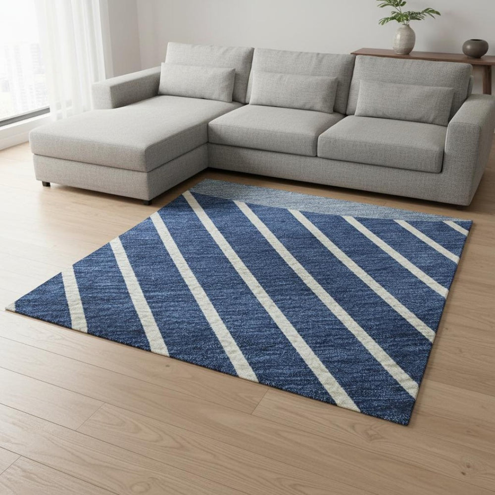 HomeRoots 10' Navy Blue and Ivory Striped Area Rug - Washable, Stain-Resistant, UV Protected for Living Spaces 678311