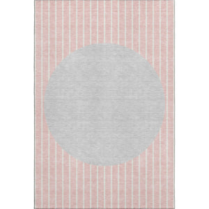HomeRoots 5' X 8' Striped Area Rug in Pink, Ivory & Gray - Durable, Washable, UV Protected for Stylish Homes 678313